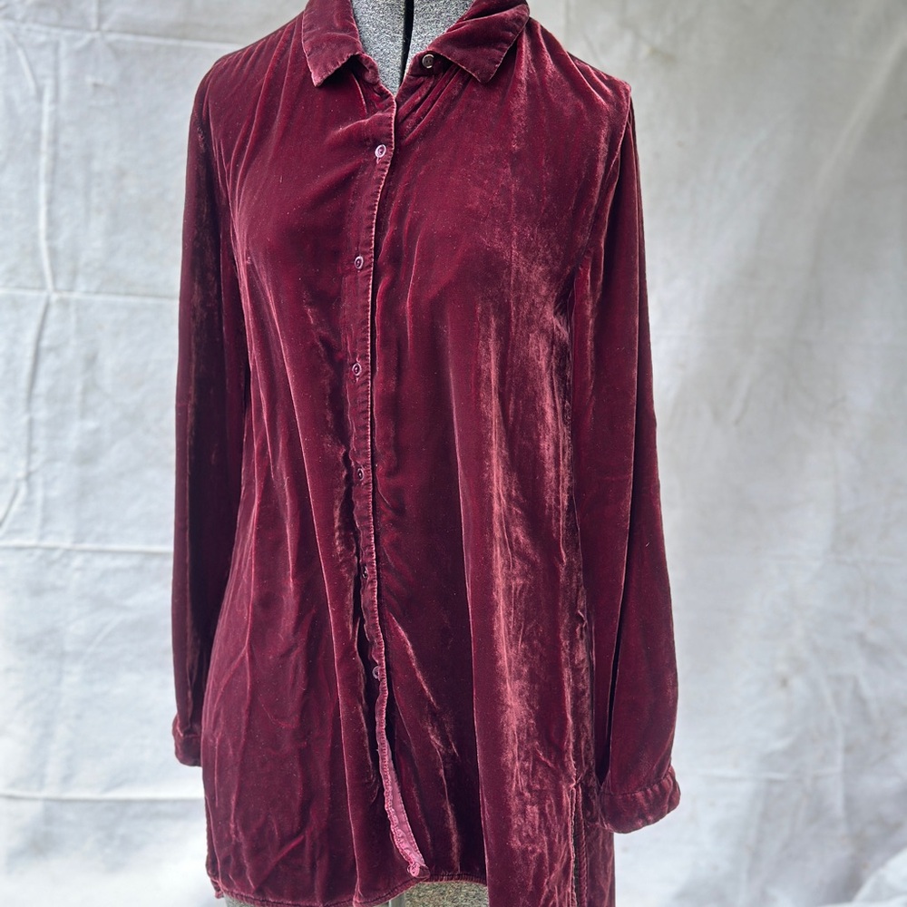 Eileen Fisher Velvet Shirt Jacket Tunic in Burgundy